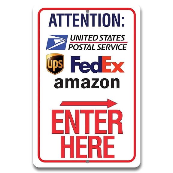Delivery Sign for Package and Box Deliveries - Enter Here - Great for Offices and Home Packages and Boxes Delivery Instructions - Large 8" x 12" Aluminum Safe for Use Indoors or Outdoors