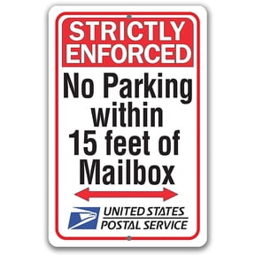 Delivery Sign for Package and Box Deliveries - No Parking 1 Feet of Mailbox Metal Sign - Outdoor Parking and Delivery Instructions Sign, Large 8x12 - Safe for Use Indoors or Outdoors - Metal Signs