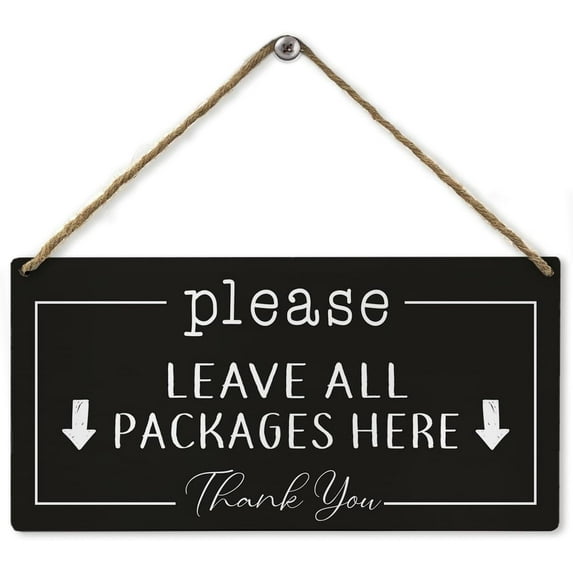 Delivery Sign,Please Leave All Packages Here Black Wood Wall Decor,Delivery Driver Thank You,Wooden Sign Plaque Wall Hanging Package Delivery Boxes Mail Box 6x12 Inch