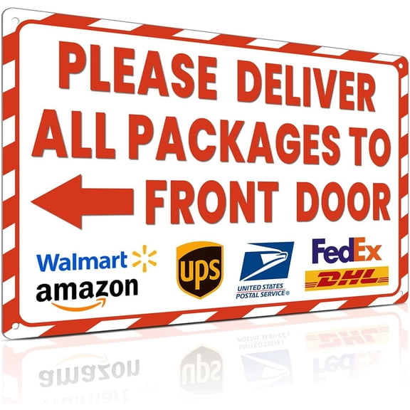 Delivery Sign for Outdoor Use - Please Deliver All Packages to Front Door with Arrow Left - 8x12 Inch Delivery Instructions for Package