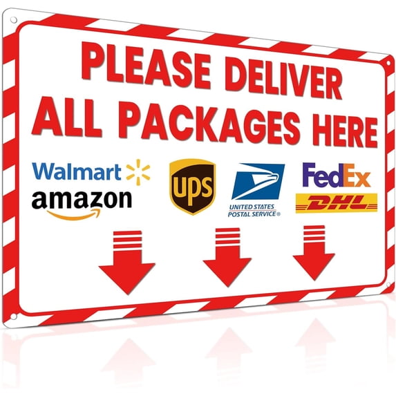 Delivery Sign for Packages Please Deliver All Packages Here Arrows - Delivery Instructions for Outdoor Use, 8x12 Inch