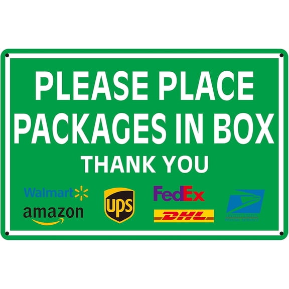 Delivery Signs for Packages 12" x 8" Metal Aluminum Reflective Please Place Packages In Box Sign for Please Delivery Boxes Outside Yard Home (12" x 8",In Box)