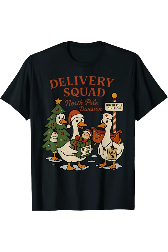 Delivery Squad Labor and Delivery Nurse Holiday Goose OB T-Shirt