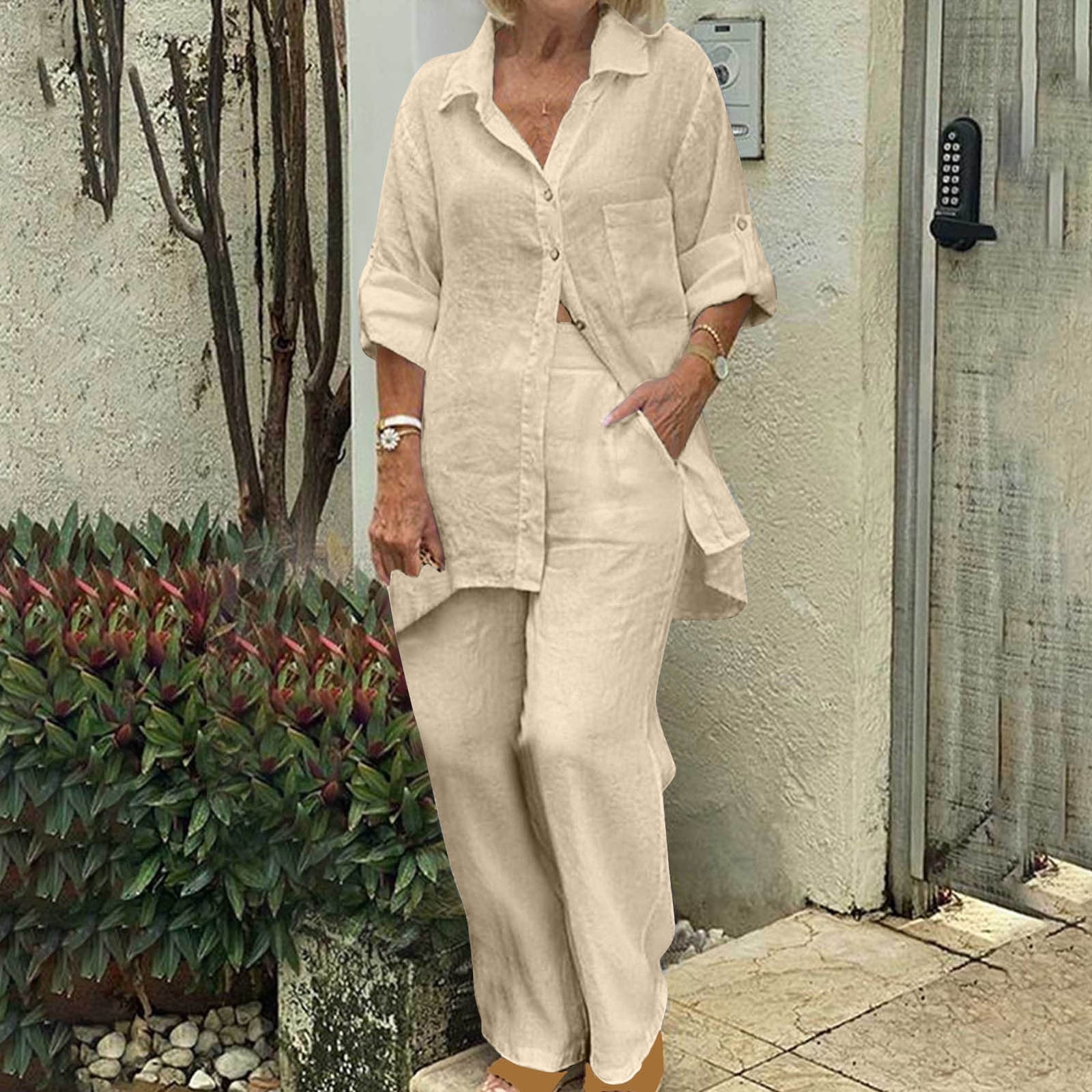 Last Day 40%OFF - Elegant Solid Cotton Linen 2-piece Set main image 0