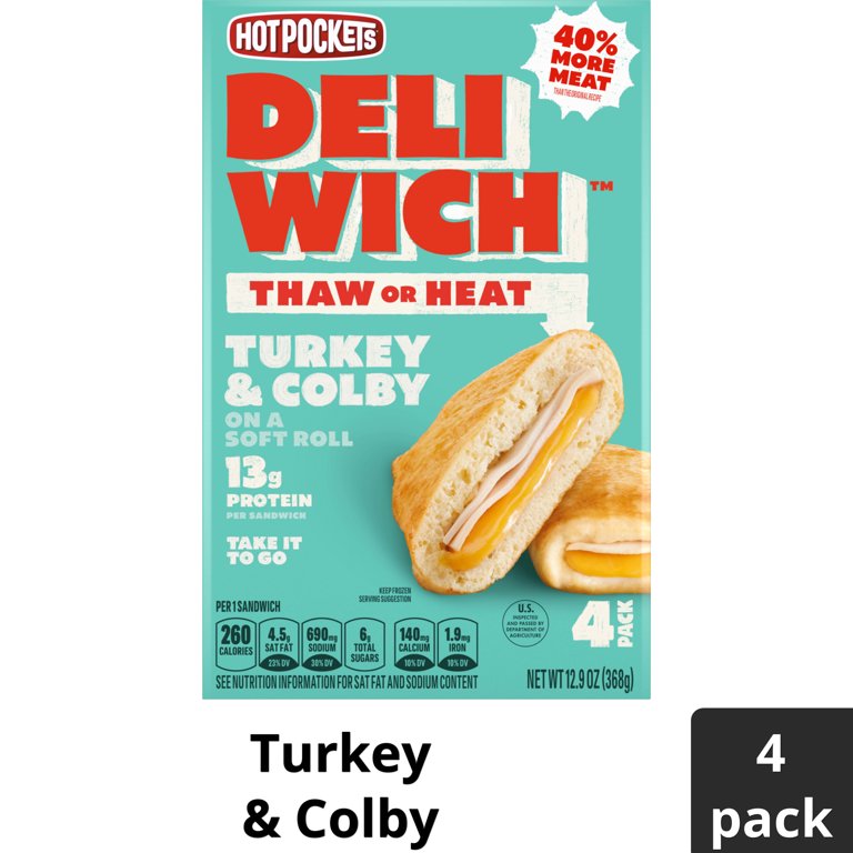 Deliwich on the go Frozen Snack, Turkey and Colby Sandwiches by