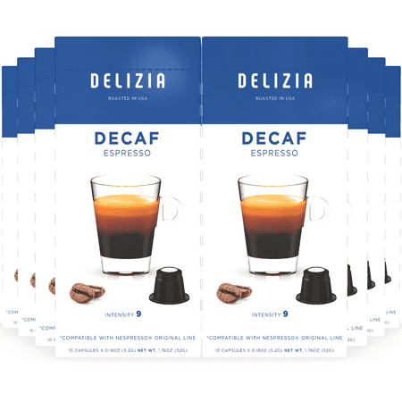 Delizia Coffee Decaf Espresso Pods Nespresso Compatible Capsules for OriginalLine Machines Medium Dark Roast Ristretto Intensity 9 80 Count