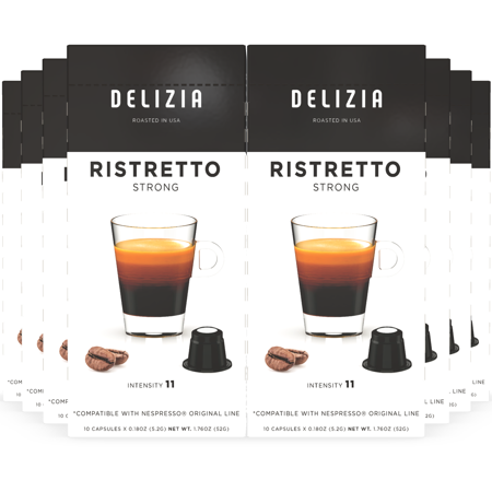 Delizia Coffee Ristretto Italiano Nespresso Capsules Compatible OriginalLine Pods, Intensity 11 (80 Count)