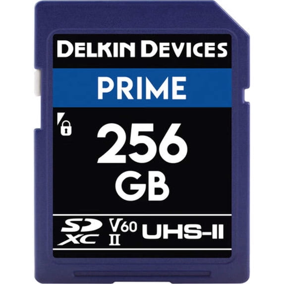Delkin Devices PRIME 256GB 1900X V60 UHS-II SDXC Memory Card, 300MB/s Read,100MB/s Write