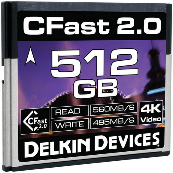 Delkin Devices 512GB Cinema CFast 2.0 Memory Card, 560MB/s Read and 495MB/s Write