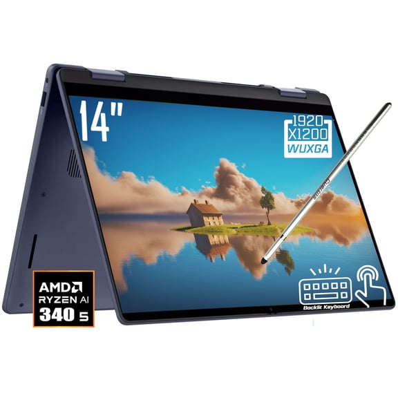Dell 14 Plus 2-in-1 Copilot+ AI PC Laptop, 14" FHD+ 1920 x 1200 LED Touchscreen, AMD Ryzen AI 5 340, 1080P Webcam, Backlit KB, Stylus Pen, Win11 Home (16GB DDR5 RAM / 512GB SSD)