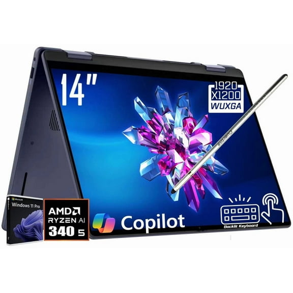 Dell 14 Plus 2-in-1 Copilot+ AI PC Laptop, 14" FHD+ 1920 x 1200 LED Touchscreen, AMD Ryzen AI 5 340(>Intel i5-13420H), 1080P Webcam, Backlit KB, Stylus Pen, Win11 Pro (16GB DDR5 RAM | 1TB SSD)