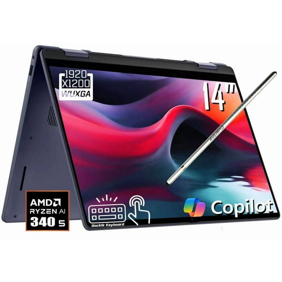 Dell 14 Plus 2-in-1 Copilot+ AI PC Laptop, 14" FHD+ 1920 x 1200 LED Touchscreen, AMD Ryzen AI 5 340(>Intel i5-13420H), 1080P Webcam, Backlit KB, Stylus Pen, Win11 Home (16GB DDR5 RAM - 1TB SSD)