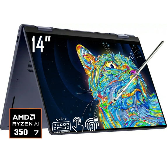 Dell 14 Plus 2-in-1 Copilot+ AI PC Laptop, 14" FHD+ 1920 x 1200 LED Touchscreen, AMD Ryzen AI 7 350, 1080P Webcam, Backlit KB, Stylus Pen, Win11 Home (16GB DDR5 RAM | 2TB SSD)