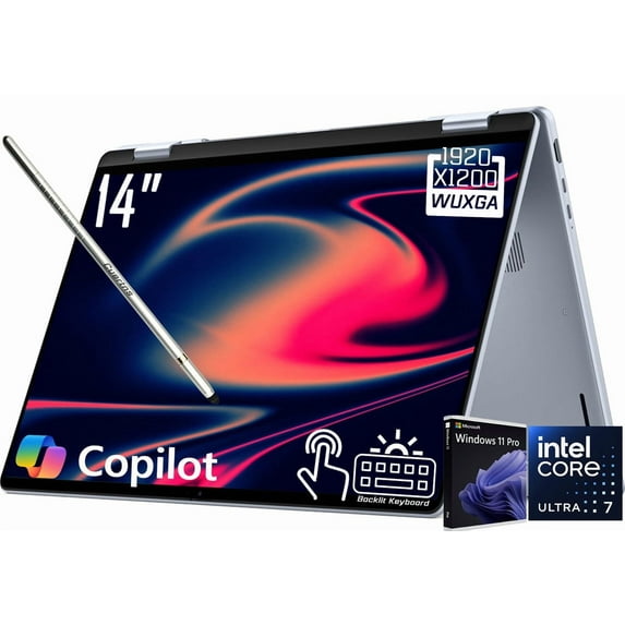 Dell 14 Plus 2-in-1 Copilot+ AI PC Laptop, 14" FHD+ 1920 x 1200 LED Touchscreen, Intel 8-Core Ultra 7 256V, 1080P Webcam, Backlit KB, Stylus Pen, Win11 Pro (16GB DDR5 RAM | 1TB SSD)
