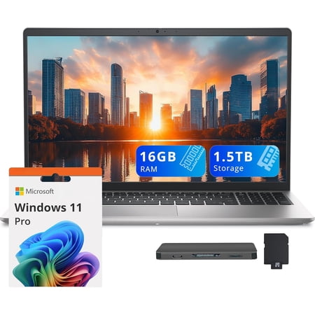 Dell 15 15.6" FHD Business Laptop, Intel Core i7-1355U, 16GB RAM, 1.5TB Storage(512GB SSD+1TB Docking Station Set), Intel UHD Graphics, Backlit Keyboard, Num Pad, Webcam, Win 11 Pro, Silver