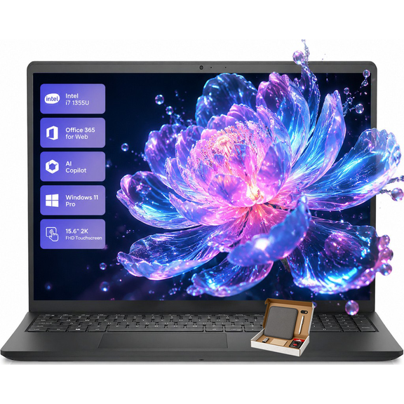 Dell 15.6" FHD Touchscreen Business Laptop Computer, Intel 10-Core i7-1355U Processor, 16GB RAM 512B SSD, AI Copilot, Windows 11 Pro, Numeric Keypad, Carbon Black
