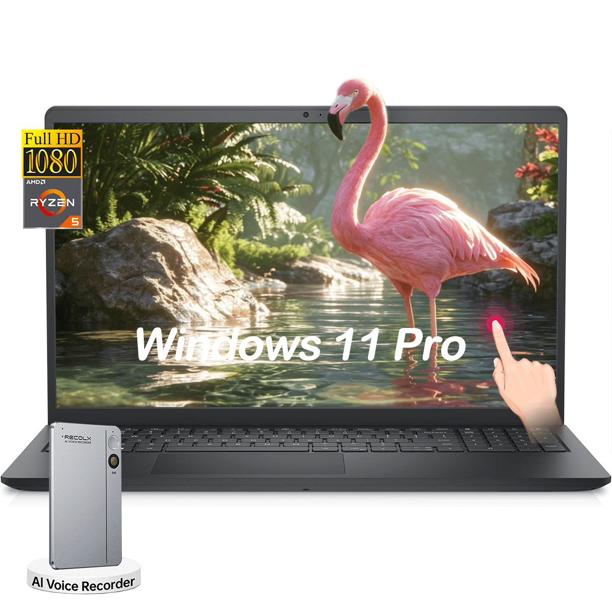 Dell 15.6" FHD Touchscreen Business Laptop, Intel Core i5-1334U, 16GB RAM, 512GB SSD, Windows 11 Pro, Black, with Reclox AI Voice Recorder