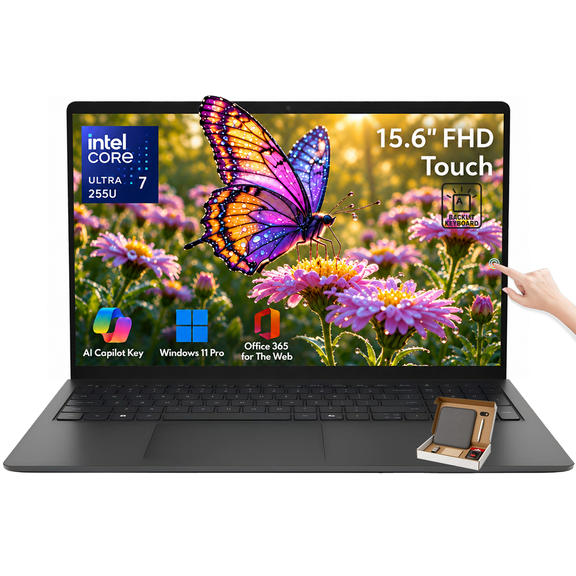 Dell 15.6" FHD Touchscreen Business Laptop, Powerful Intel 12-core Ultra 7 255U (Up to 5.2 GHz), 32GB DDR5 RAM, 1TB SSD, Backlit Keyboard, AI Copilot Key, Windows 11 Pro, Work and Study