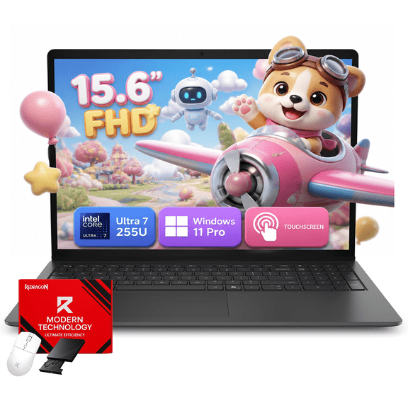 Dell 15.6" FHD Touchscreen Laptop, Intel Core Ultra 7 255U, Copilot AI, 16GB DDR5 RAM, 1TB SSD, Windows 11 Pro, Accessroies