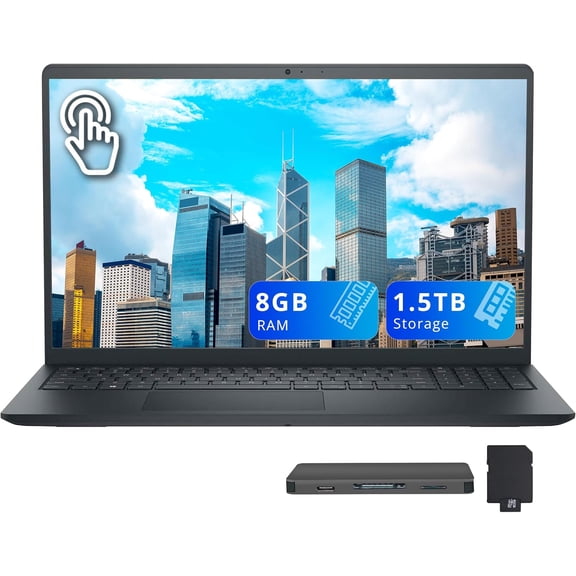 Dell 15.6" FHD Touchscreen Laptop, Intel Core i5-1334U, 8GB RAM, 1.5TB Storage (512GB SSD+1TB Docking Station), Intel UHD Graphics, Full Size Keyboard, HD Camera, Copilot, Wi-Fi 6, Win 11, Black