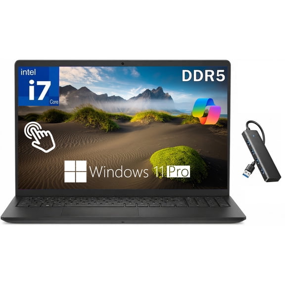 Dell 15.6" Touchscreen Laptop 2026, Intel i7-10 Cores (Up to 5.00 GHz), 16GB DDR5 RAM 1TB SSD, FHD LED 220 Nits Anti-Glare, Black, Ai Copilot Key, Wi-Fi6, Webcam, Windows 11 Pro, Mouse, Hub