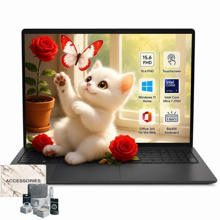 Dell 15.6" Touchscreen Laptop, FHD, Intel Core Ultra 7 255U, 32GB RAM, 1TB SSD, Backlit Keyboard, Windows 11 Home