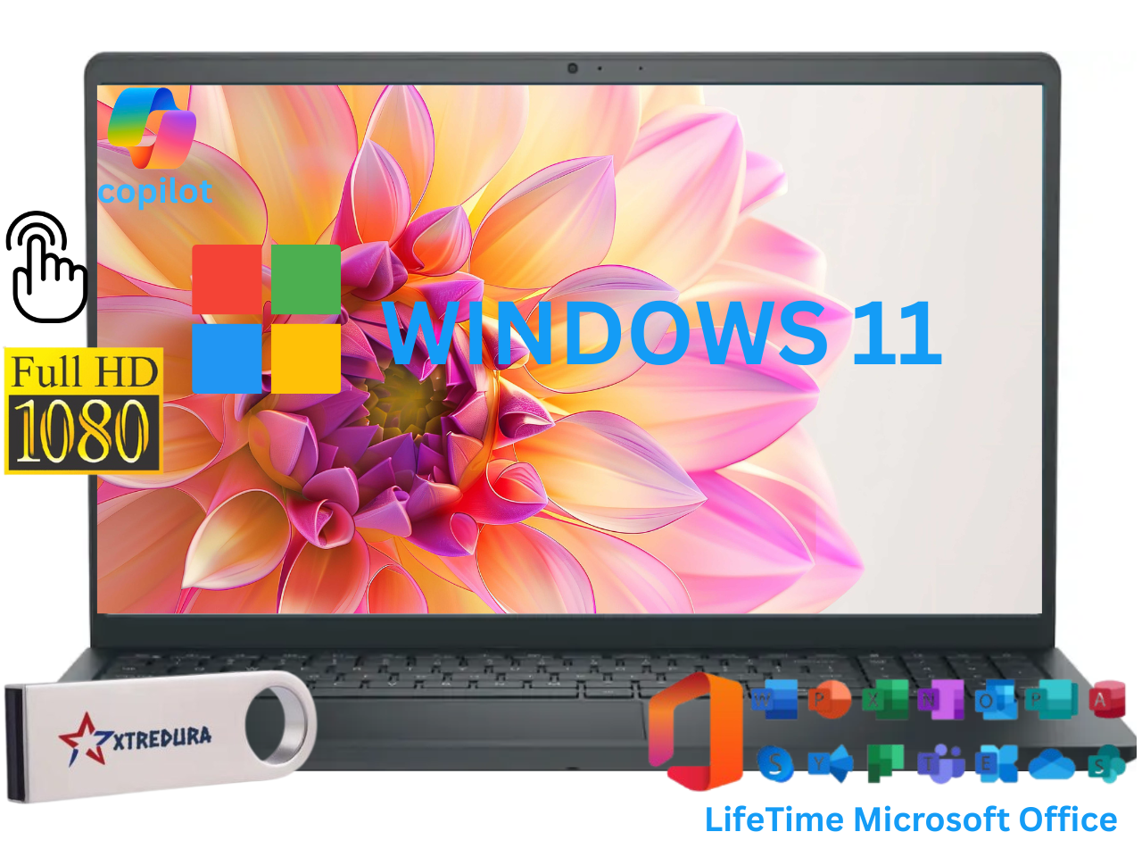 Dell 15 Inspiron 3530 FHD Touch Display,13th Gen Intel i5-1334U(Beat I7-1250U),8GB RAM,256GB SSD, Windows 11 Home/Xtredura Flash Drive