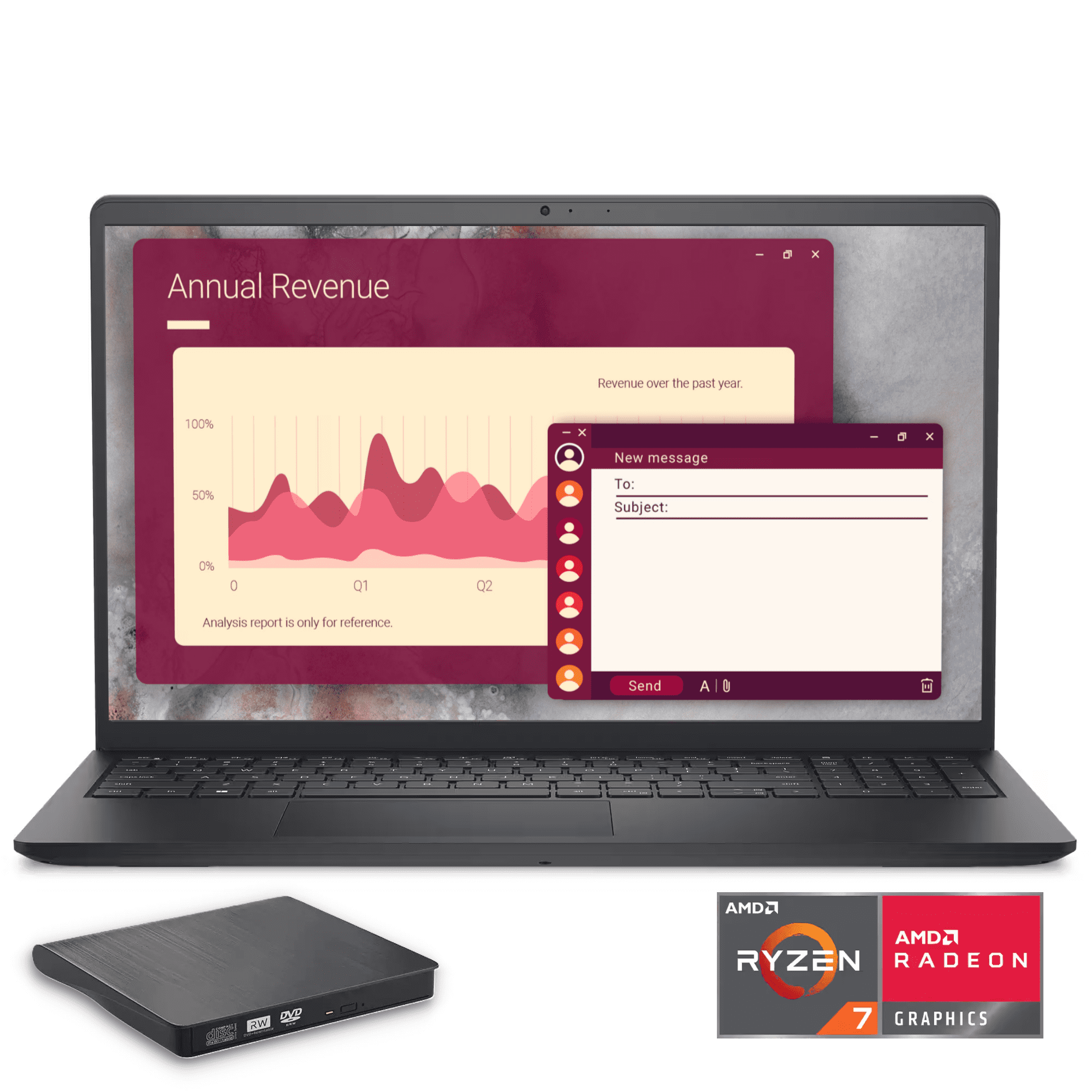 Dell 15 Laptop 15.6" FHD Touchscreen, AMD Ryzen 7 7730U, 32GB RAM, 1TB SSD, Radeon Graphics, Windows 11 & AI Copilot Support, SD Card Reader, External DVD Drive