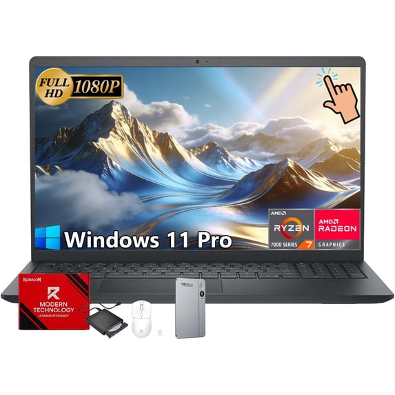 Dell 15 Touchscreen Business Laptop, 15.6" FHD Anti-Glare Display, AMD Ryzen 7 7730U, 16GB RAM, 1TB SSD, AMD Radeon Graphics, Windows 11 Pro