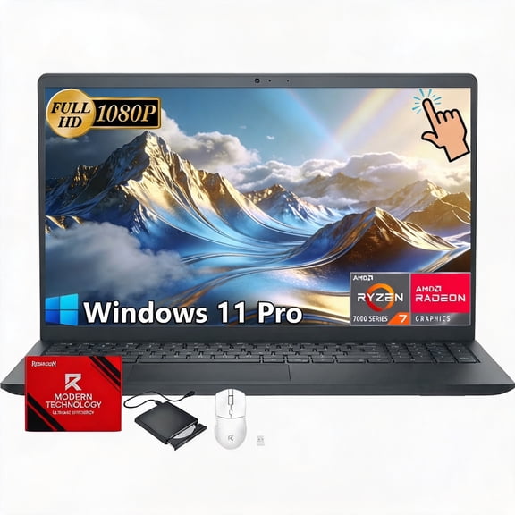 Dell 15 Touchscreen Business Laptop, 15.6" FHD Anti-Glare Display, AMD Ryzen 7 7730U, 16GB RAM, 512GB SSD, AMD Radeon Graphics, Windows 11 Pro