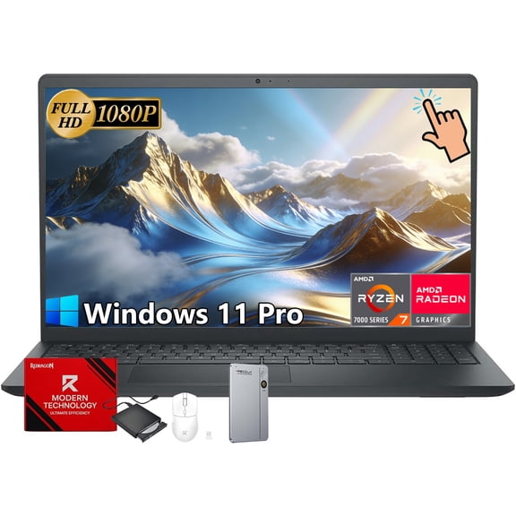 Dell 15 Touchscreen Business Laptop, 15.6" FHD Anti-Glare Display, AMD Ryzen 7 7730U, 16GB RAM, 512GB SSD, AMD Radeon Graphics, Windows 11 Pro