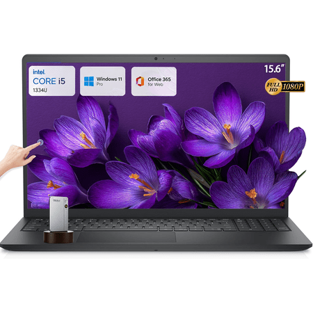 Dell 15 Touchscreen Lapop Computer, Intel Core i7 1355U, 15.6" FHD Touch Display, 16GB DDR5 RAM, 512GB SSD, Wi-Fi 6, AI Copilot, Windows 11 Pro, Carbon Black