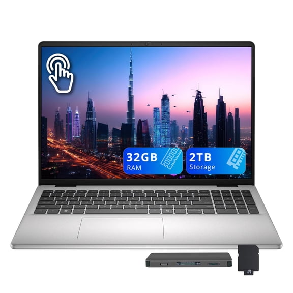 Dell 16" FHD+ Touchscreen Laptop, Intel Core 5 120U, 32GB RAM, 2TB Storage(1TB SSD+1TB Docking Station), Intel Graphics, Backlit Keyboard, Numeric Pad, Windows 11 Home, Silver