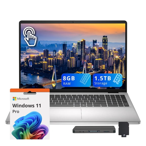 Dell 16" FHD+ Touchscreen Laptop, Intel Core 5 120U, 8GB RAM, 1.5TB Storage(512GB SSD+1TB Docking Station), Intel Graphics, Backlit Keyboard, Numeric Pad, Windows 11 Pro, Silver
