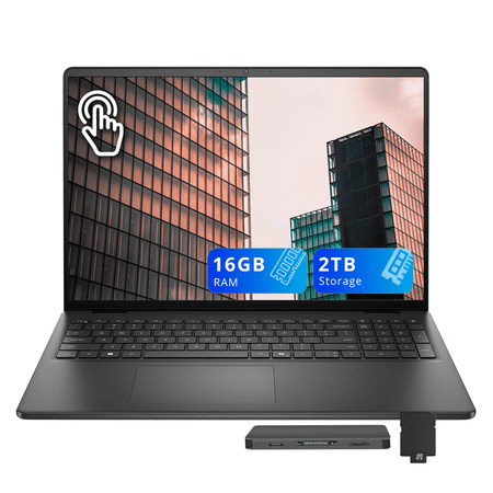Dell 16" FHD+ Touchscreen Laptop, Intel Core 7 150U, 16GB DDR5 RAM, 2TB Storage(1TB SSD+1TB Docking Station), Intel Graphics, Backlit Keyboard, Wi-Fi 6, Win 11, Black