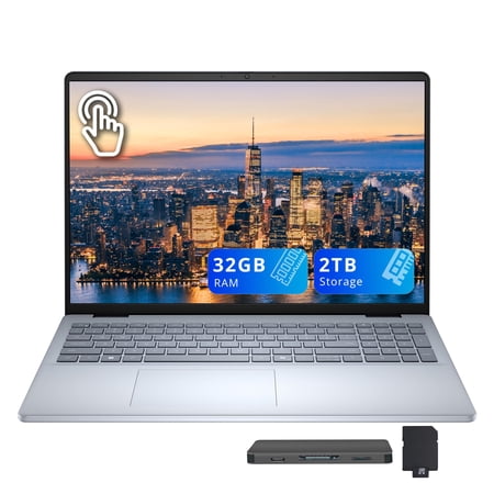 Dell 16" FHD+ Touchscreen Laptop, Intel Core 7 150U, 32GB RAM, 2TB Storage(1TB SSD+1TB Docking Station), Intel UHD Graphics, Backlit Keyboard, Fingerprint Reader, Windows 11, Ice Blue