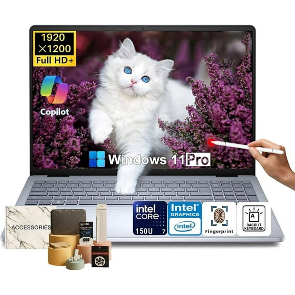 Dell 16-Inch Touchscreen Laptop Computer, Intel Core 7 150U, 32GB DDR5, 1TB SSD, 16" FHD+ Anti-Glare, Ai Copilot, Fingerprint, Backlit KB, Windows 11 Pro, for Business & Student