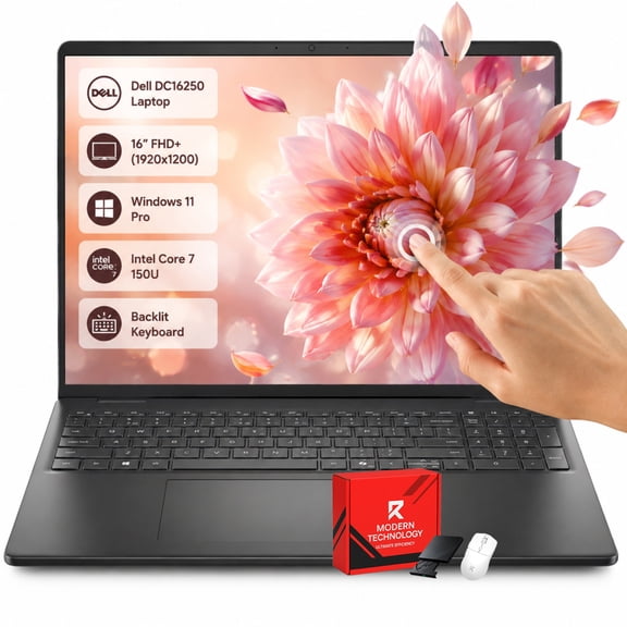 Dell 16 Laptop Computer Touchscreen, 16" FHD+ WVA, Intel Core 7 150U, 16GB DDR5, 1TB SSD, Copilot Key, Backlit KB with Tenkey, Wi-Fi 6, Windows 11 Pro
