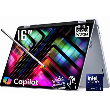 Dell 16 Plus 2-in-1 Copilot+ AI PC Laptop, 16" 2K 1920 x 1200 LED WVA Touchscreen, Intel 8-Core Ultra 5 226V, 1080P Webcam, Backlit KB, Stylus Pen, Win11 Home (16GB DDR5 RAM / 512GB SSD)