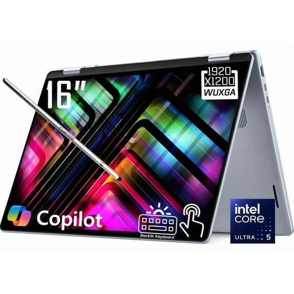 Dell 16 Plus 2-in-1 Copilot+ AI PC Laptop, 16" 2K 1920 x 1200 LED WVA Touchscreen, Intel 8-Core Ultra 5 226V, 1080P Webcam, Backlit KB, Stylus Pen, Win11 Home (16GB DDR5 RAM / 2TB SSD)
