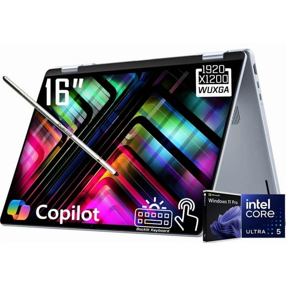 Dell 16 Plus 2-in-1 Copilot+ AI PC Laptop, 16" 2K 1920 x 1200 LED WVA Touchscreen, Intel 8-Core Ultra 5 226V, 1080P Webcam, Backlit KB, Stylus Pen, Win11 Home (16GB DDR5 RAM / 1TB SSD)