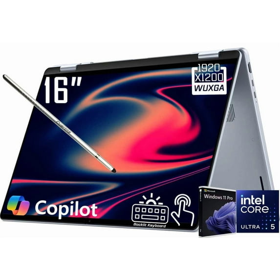 Dell 16 Plus 2-in-1 Copilot+ AI PC Laptop, 16" 2K 1920 x 1200 LED WVA Touchscreen, Intel 8-Core Ultra 5 226V, 1080P Webcam, Backlit KB, Stylus Pen, Win11 Pro (16GB DDR5 RAM - 1TB SSD)