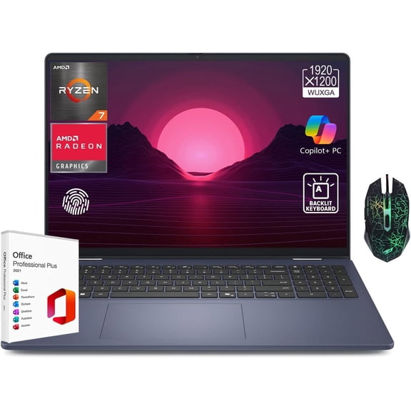 Dell 16 inch FHD+ Business Laptop, AMD Ryzen 7 250, AMD Radeon Graphics,16GB RAM,2TB SSD,Anti-Glare Student Laptop,WiFi6, Backlit KB, Fingerprint Reader,Copilot AI,Windows 11 Pro