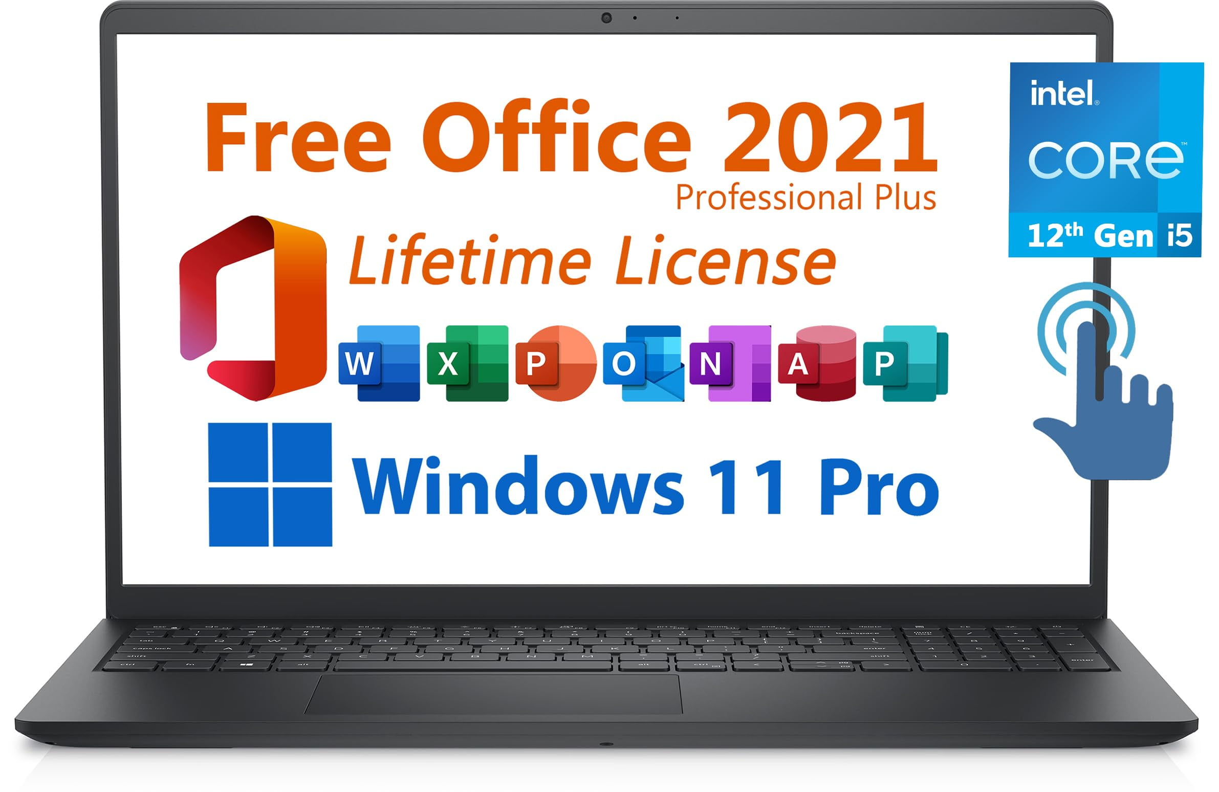 Dell 2024 Inspiron 15 Business Laptop, Free Microsoft Office 2021 with Lifetime License, 15.6" Touchscreen FHD, Intel 10-Core i5-1235U 4.4 GHz, 16GB DDR4 RAM, 512GB PCIe SSD, Windows 11 Pro, Black