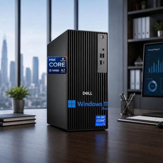 Dell 2026 Pro Desktop Computers Tower PC for Home & Business, Copilot AI, 14th Gen i3-14100 Processor, 8GB DDR5 RAM, 512GB PCIe SSD, Wi-Fi 6E, Bluetooth 5.3, DisplayPort, HDMI, USB-C, Windows 11 Pro