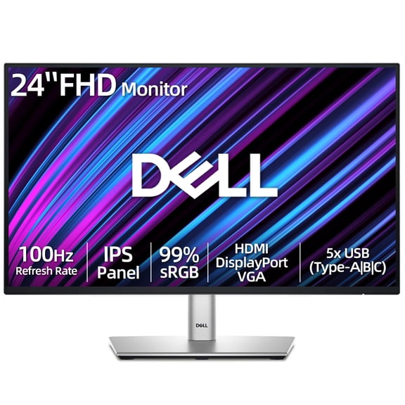 Dell 24" FHD 100Hz IPS Monitor, 1920x1080, Adjustable Stand, USB Hub, HDMI DP VGA