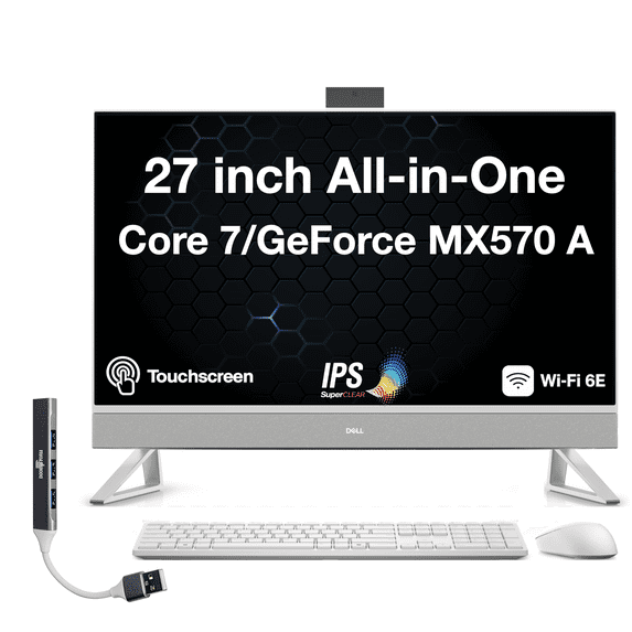 Dell 27 AI Powered All-in-One 27in Touchscreen IPS FHD Display (Intel Core 7 150U, 16GB DDR5, 1TB SSD, GeForce MX570 A, WiFi 6E, Webcam, Bluetooth 5.4, Win 11 Home) w/DKZ USB Port Expander
