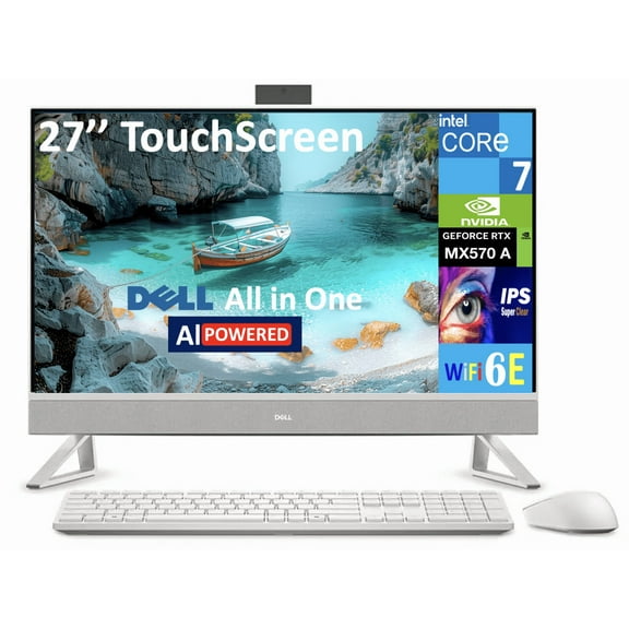 Dell 27 AI Powered All-in-One 27in Touchscreen IPS FHD Display (Intel Core 7 150U, 32GB DDR5, 2TB PCIe SSD, GeForce MX570 A, WiFi 6E, Webcam, Bluetooth 5.3, Win 11 Pro)