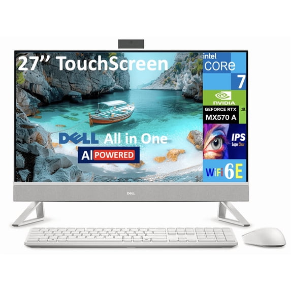 Dell 27 AI Powered All-in-One 27in Touchscreen IPS FHD Display (Intel Core 7 150U, 64GB DDR5, 4TB PCIe SSD, GeForce MX570 A, WiFi 6E, Webcam, Bluetooth 5.3, Win 11 Home)