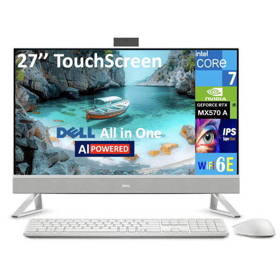 Dell 27 AI Powered All-in-One 27in Touchscreen IPS FHD Display (Intel Core 7 150U, 64GB DDR5, 8TB PCIe SSD, GeForce MX570 A, WiFi 6E, Webcam, Bluetooth 5.3, Win 11 Pro)